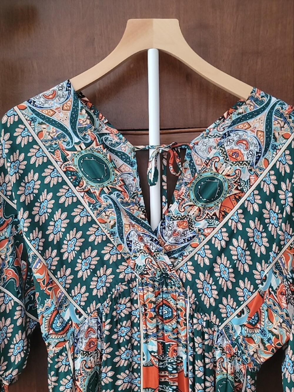 Boho Floral Paisley Tunic Dress in Teal & Coral - Picture 3 of 16